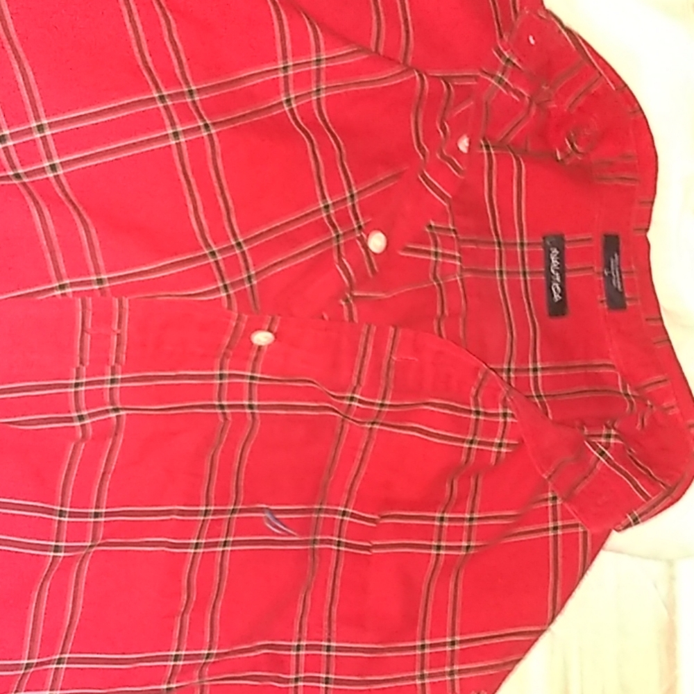 Nautica mens red plaid dress shirt